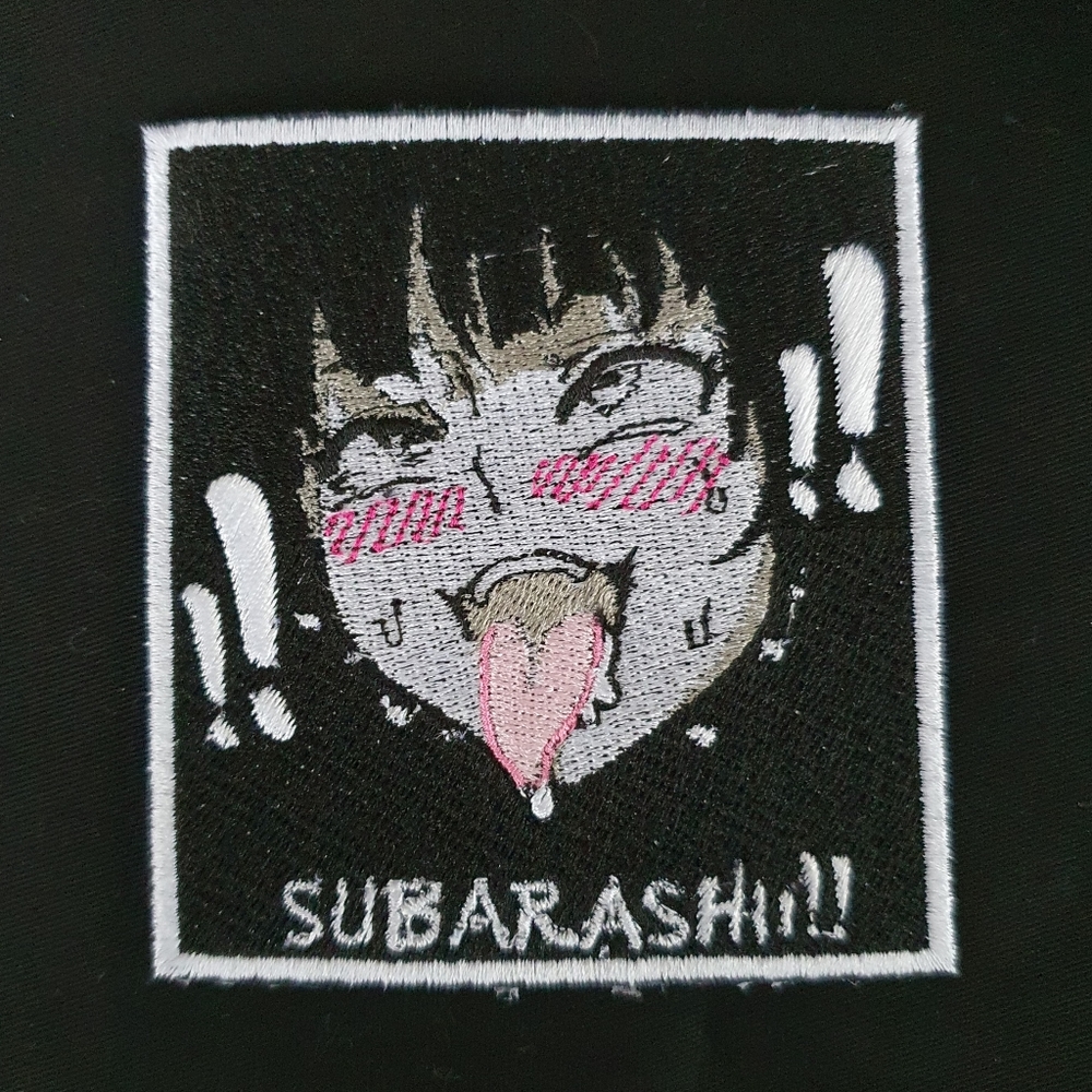 "Subarashi!!" Custom Lewd Iron-on Anime PatchPatch is roughly 4 x 3.5 inches